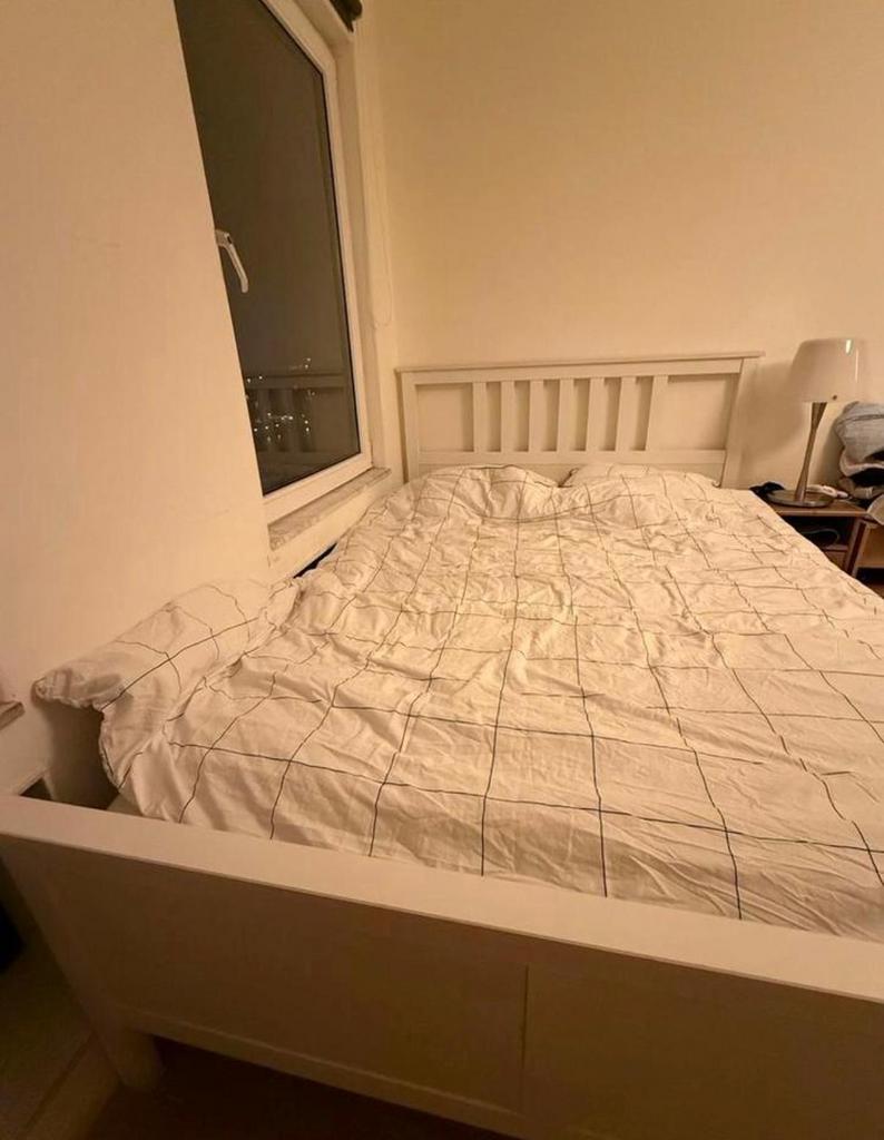 Ikea bedframe met matras 140x200, Ophalen, Gebruikt, Wit, Tweepersoons