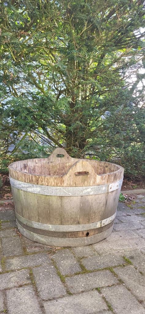 Eikenhouten half wijnvat als plantenbak, diameter 69 cm, Ophalen, Rond, Balkon, 60 tot 100 cm