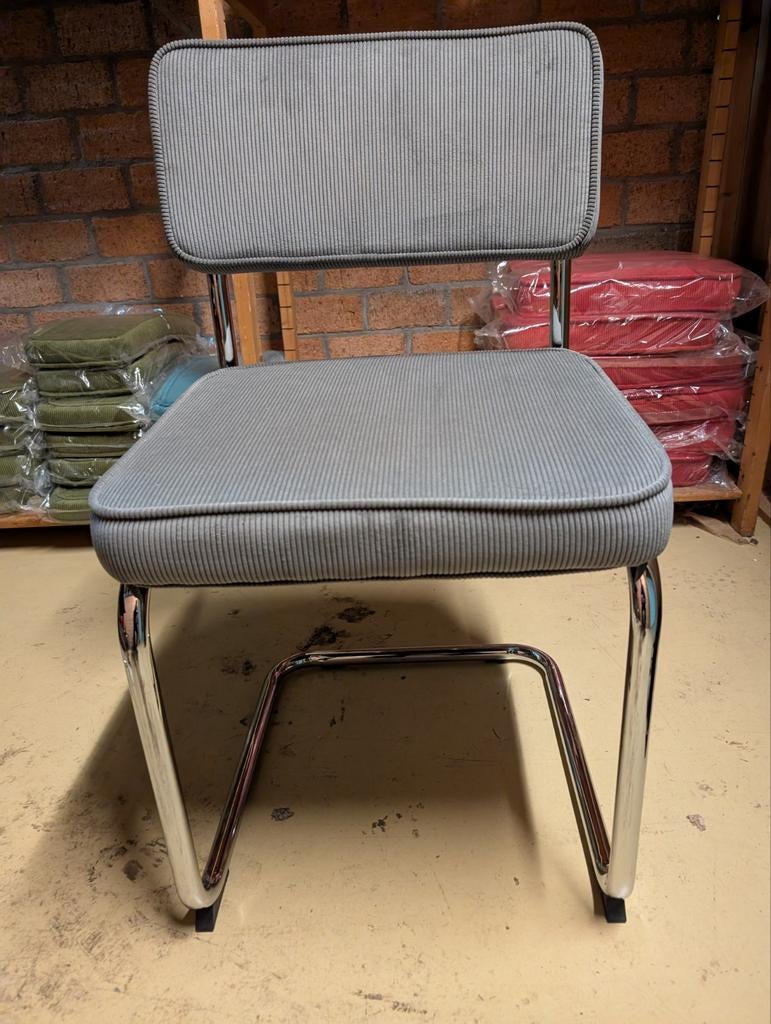 Nieuwe buisframe ribstof stoelen zilvergrijs - Aanbieding!, Onbekend, Nieuw, Ophalen of Verzenden, Buisframe