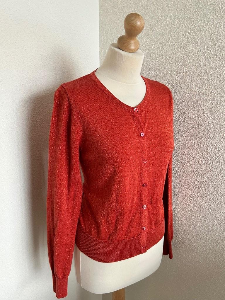 King Louie maat L roest rode glitter vest cardigan 2775, Maat 42/44 (L), Ophalen of Verzenden, Zo goed als nieuw, King Louie