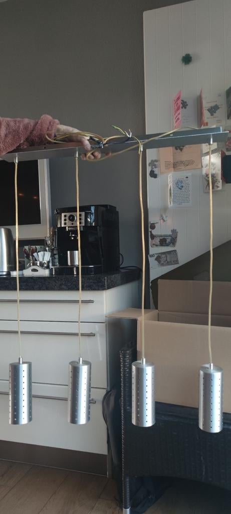 Hanglamp met 4 metalen kokers, Ophalen of Verzenden, Gebruikt, Minder dan 50 cm