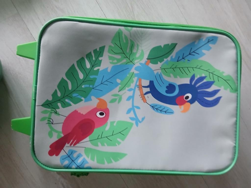 Groene kinderkoffer met vogels, 40 tot 60 cm, Wieltjes, 20 tot 30 cm, Minder dan 35 cm