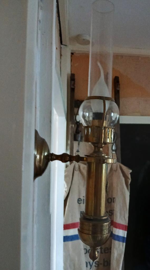 Antiek lamp cardanische scheepslamp messing kantelbaar, Ophalen of Verzenden