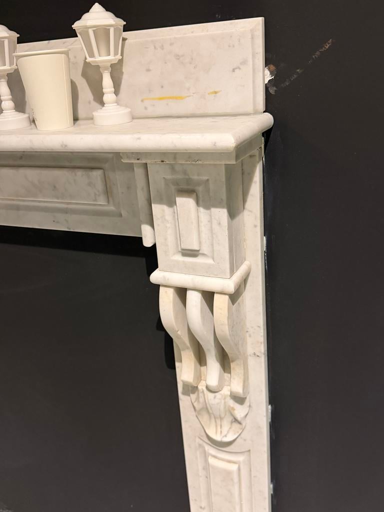 Antieke Wit Marmeren Schouw - Compleet & Gedemonteerd, Ophalen, Gebruikt, Inbouwhaard, Overige soorten