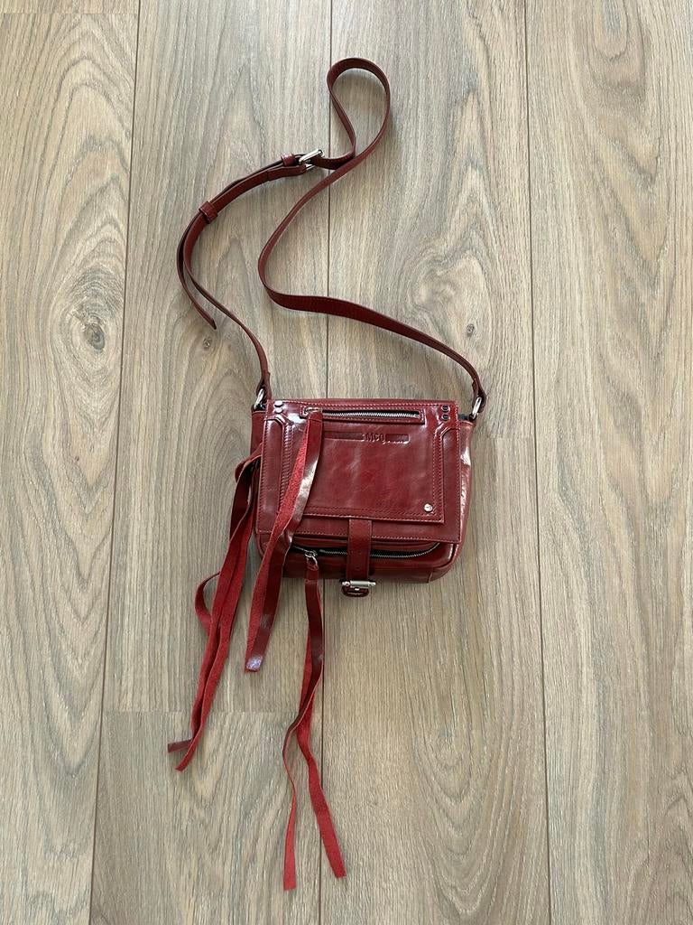 McQ Alexander McQueen leren schoudertas bordeaux/burgundy, Verzenden, Zo goed als nieuw, Rood, Schoudertasje