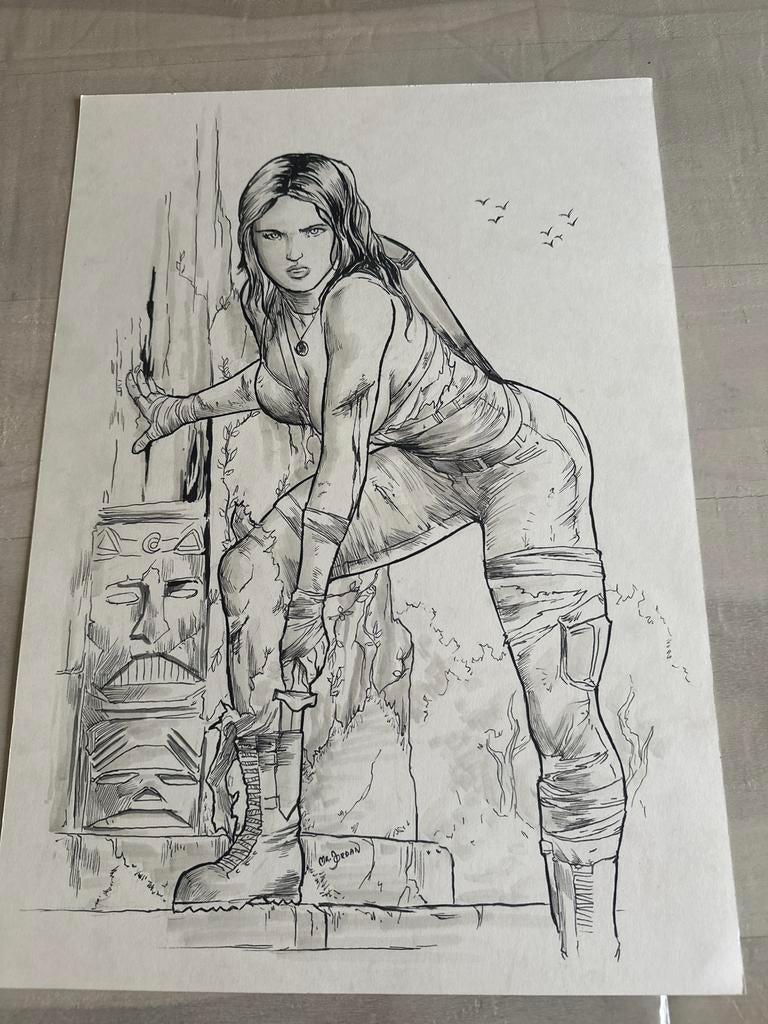 Lara Croft . Tomb Raider . InktTekening, Ophalen of Verzenden