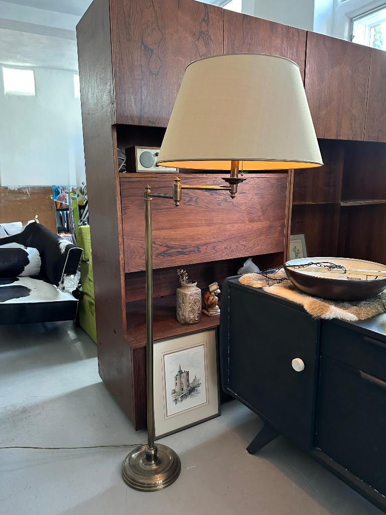 Mooie brocante, antieke, vintage schemerlamp, messing