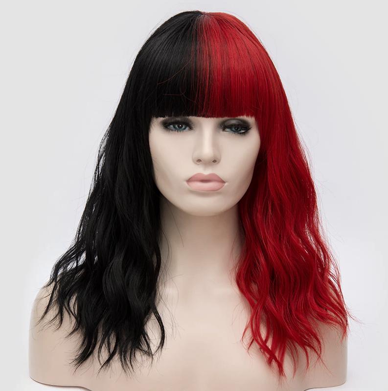 Rode Zwarte Bob Pruik Met Slag Haar Haren Dames Vrouwen, Verzenden, Nieuw, Pruik of Haarverlenging