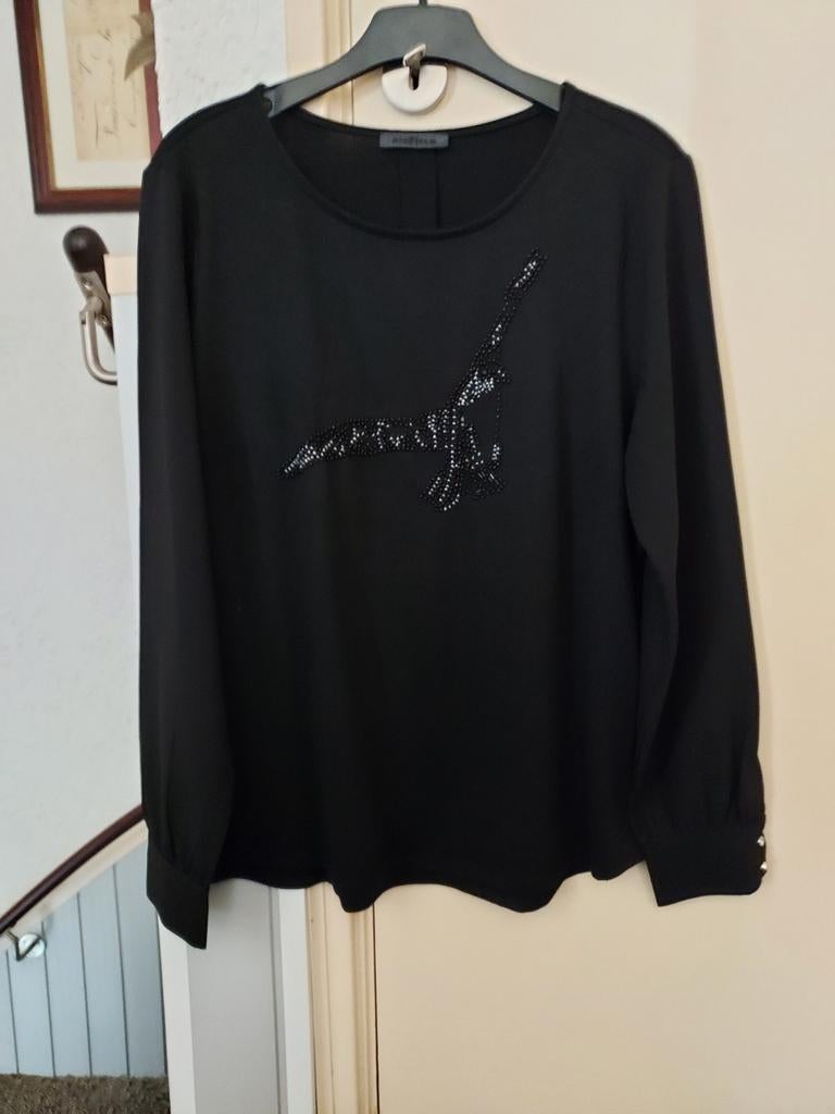 Airfield Zwarte Top met Strass - Maat l, Zwart, Maat 42/44 (L), Ophalen of Verzenden, Zo goed als nieuw