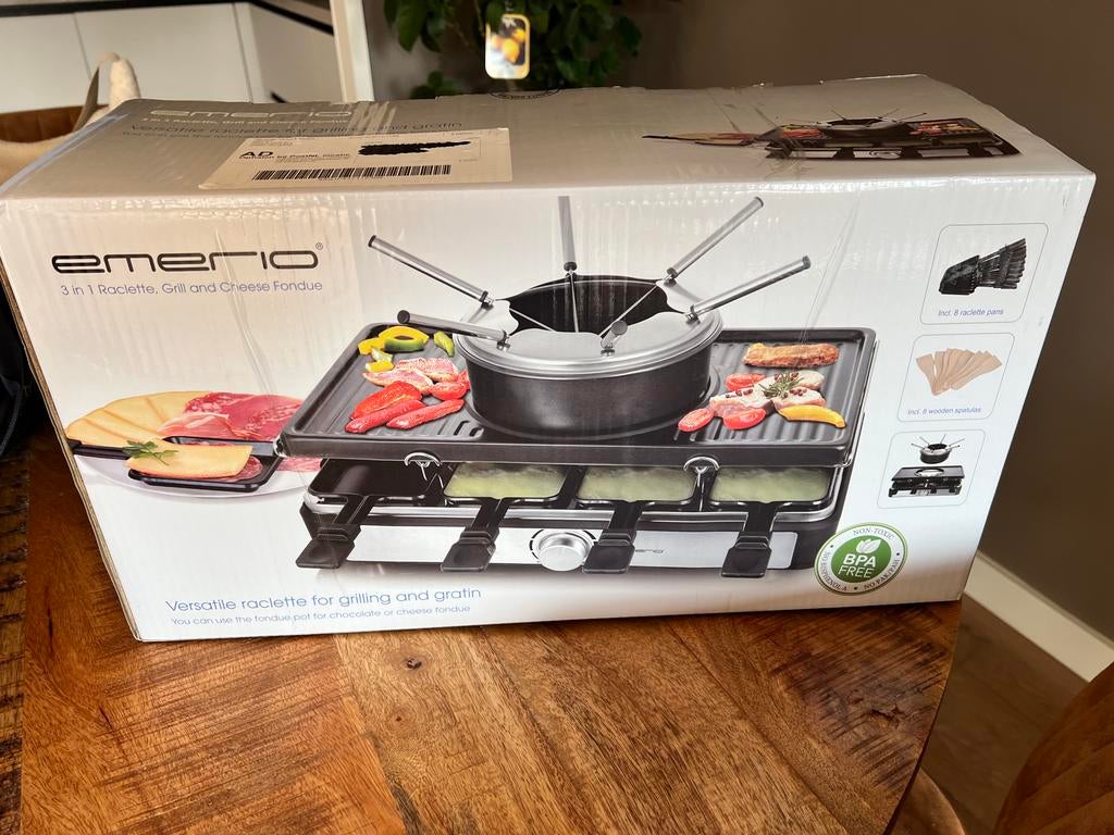 3-in-1 Raclette, Grill en Fondue - Emerio, Witgoed en Apparatuur, Gourmetstellen, Ophalen, Nieuw, 8 personen of meer