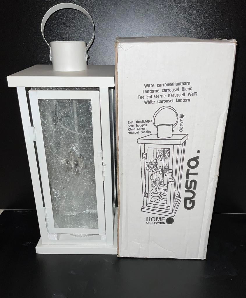 Mooie Gusta carroussel lantaarn voor waxinelichtjes, Ophalen, Overige materialen, 25 tot 50 cm, Wit