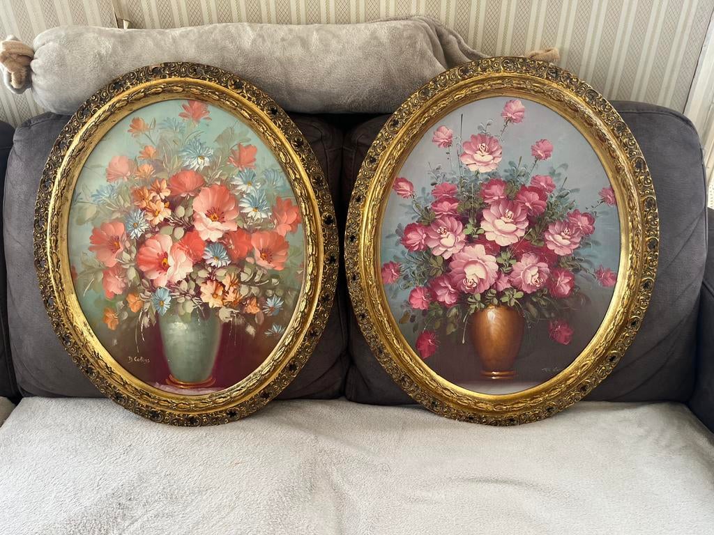 Prachtige olieverf bloemen schilderijen, Antiek en Kunst, Ophalen of Verzenden