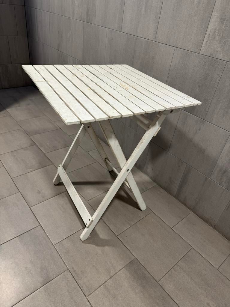Witte houten opklapbare tuintafel, Tuin en Terras, Tuintafels, Ophalen of Verzenden, Gebruikt, Rechthoekig, Hout