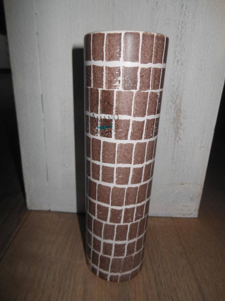 Te koop Vaas Amano 606-20, bruin met wit, blokjes, Scheurich, Huis en Inrichting, Woonaccessoires | Vazen, Overige kleuren, Aardewerk of Porselein