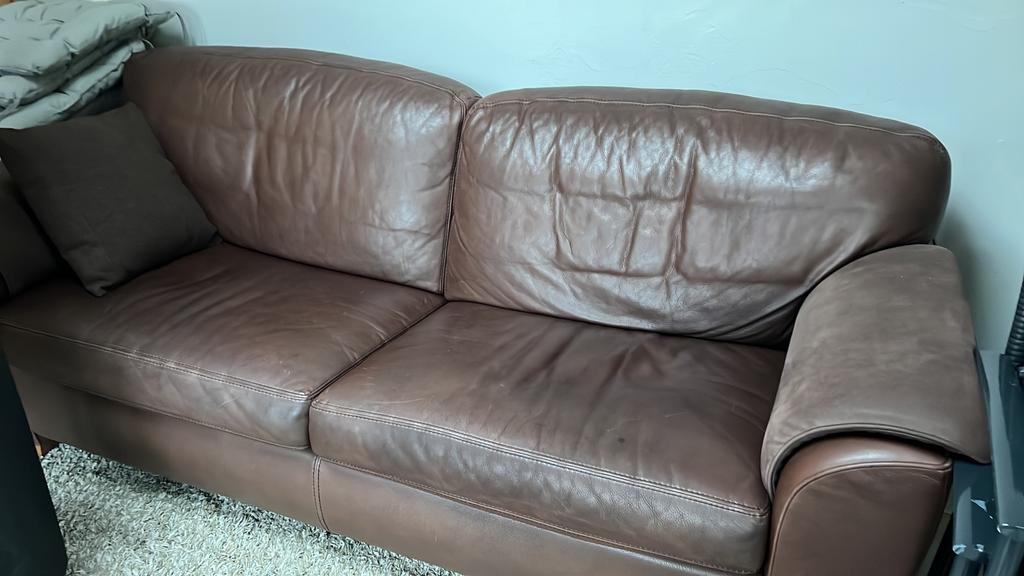 Leren Bench bank, Huis en Inrichting, Gebruikt, Driepersoons, Ophalen of Verzenden, Rechte bank