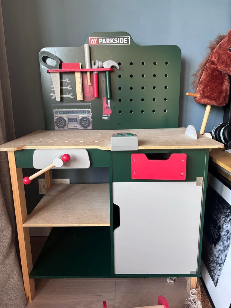Parkside Houten Werkbank met Gereedschap en Accessoires, Ophalen, Zo goed als nieuw, Jongen of Meisje