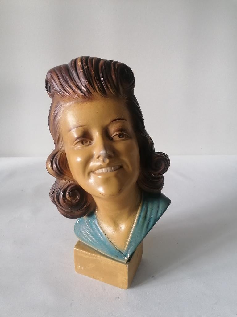 vintage gipsen hoofd van een vrouw frans brocante, Ophalen of Verzenden