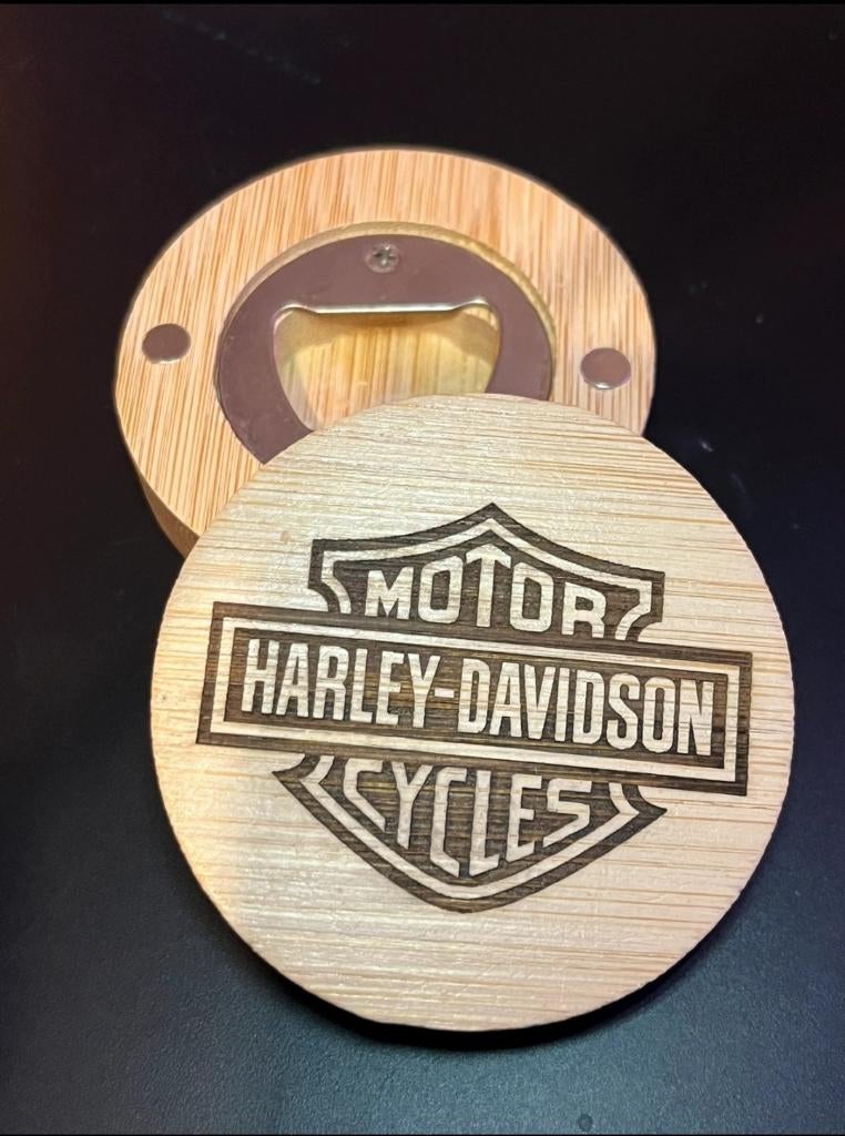 Harley Davidson ronde bamboo bieropener biker chopper motor, Ophalen of Verzenden, Nieuw