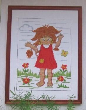 Zweeds borduurpatroon kruissteek meisje in bloemenweide, Ophalen of Verzenden, Nieuw, Handborduren, Patroon