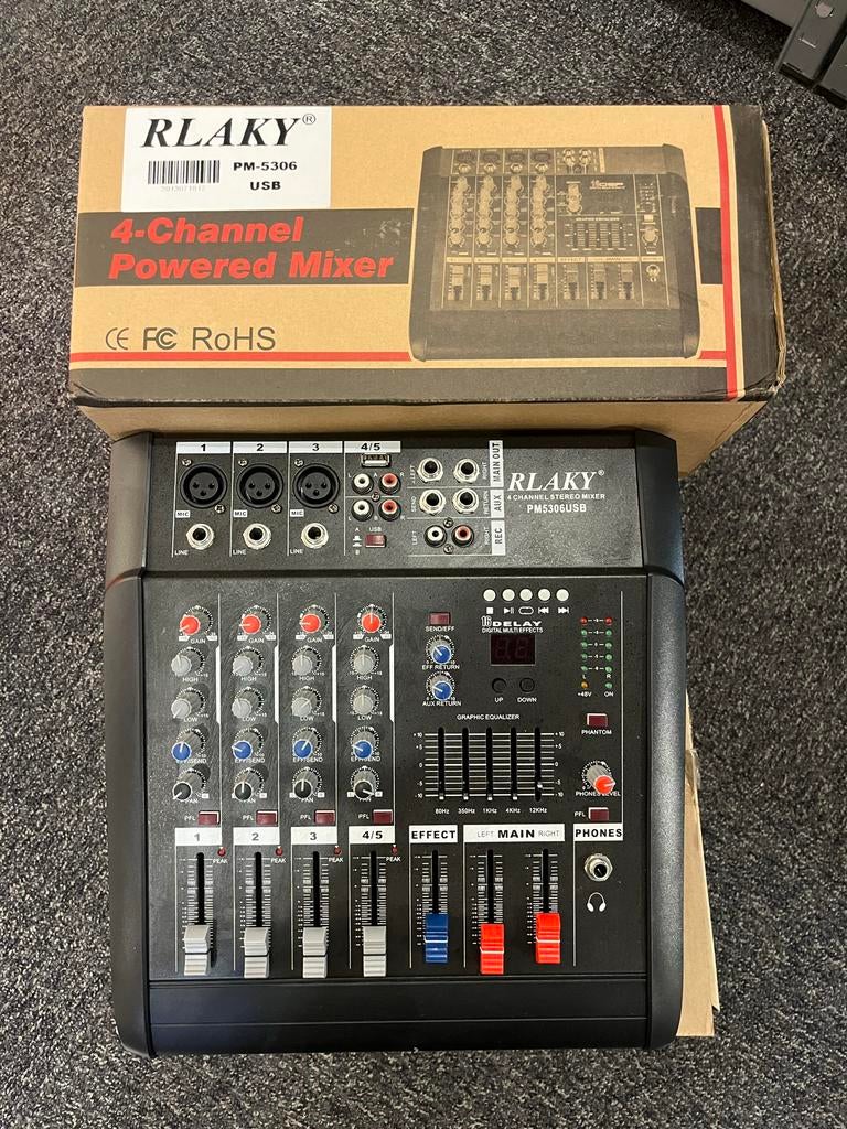 Rlaky 4-channel powered mixer nieuw, Muziek en Instrumenten, Mengpanelen, Ophalen of Verzenden, Nieuw