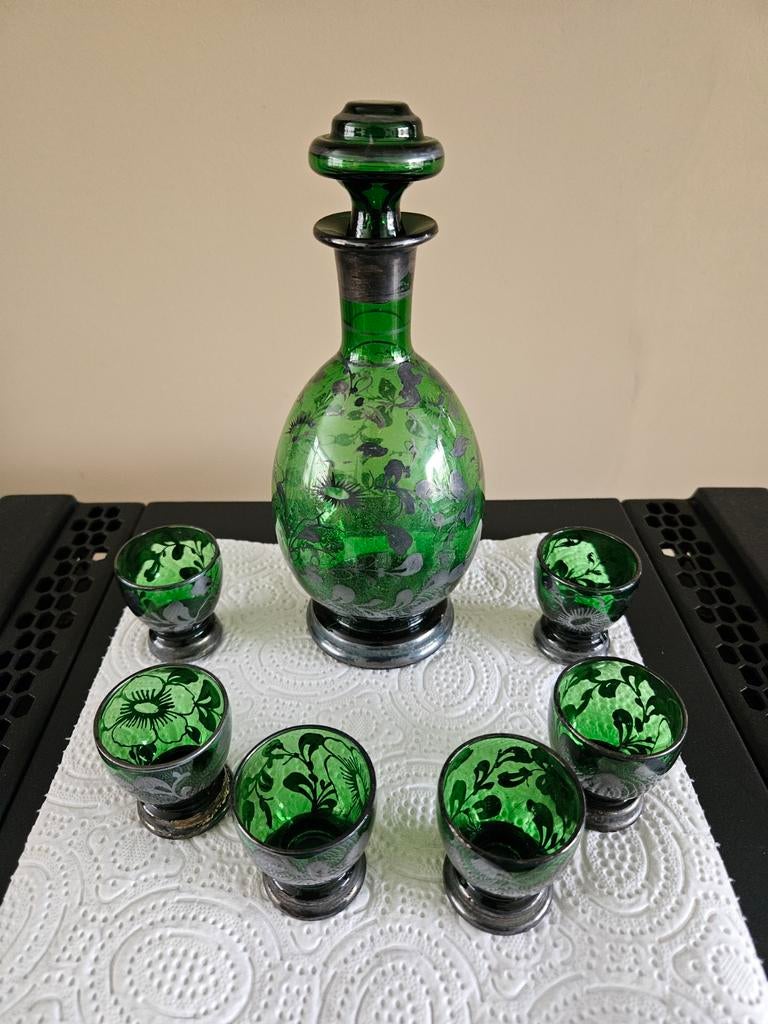 Antieke Smaragd groene Italiaanse likeurset, Antiek en Kunst, Ophalen of Verzenden