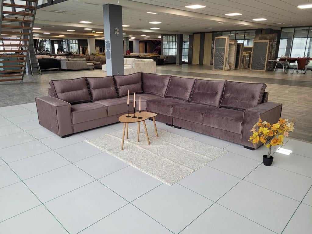 ❇️ OUTLET donkerbruin velvet hoekbank 340x275 GRATIS LEVEREN, Huis en Inrichting, Banken | Bankstellen, Info@onbekend.nl, Hoekbank