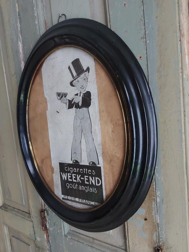 Antieke zwarte ovale ebbenhouten lijst met glas, Ophalen of Verzenden