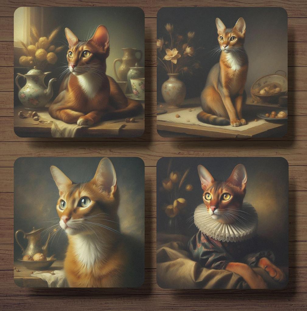 Abessijn Rembrandt stijl onderzetters met houder, Ophalen of Verzenden, Nieuw, Glas of Kopje