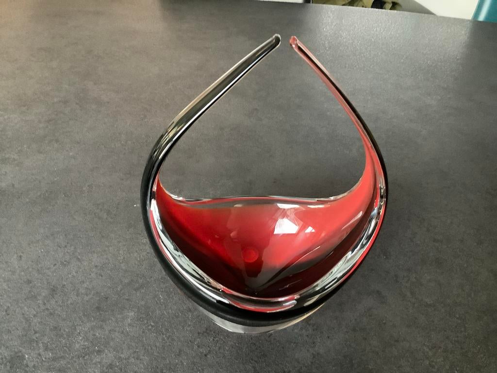 Artcristal Bohemia - mandje van glas Rood en Zwart, Ophalen of Verzenden