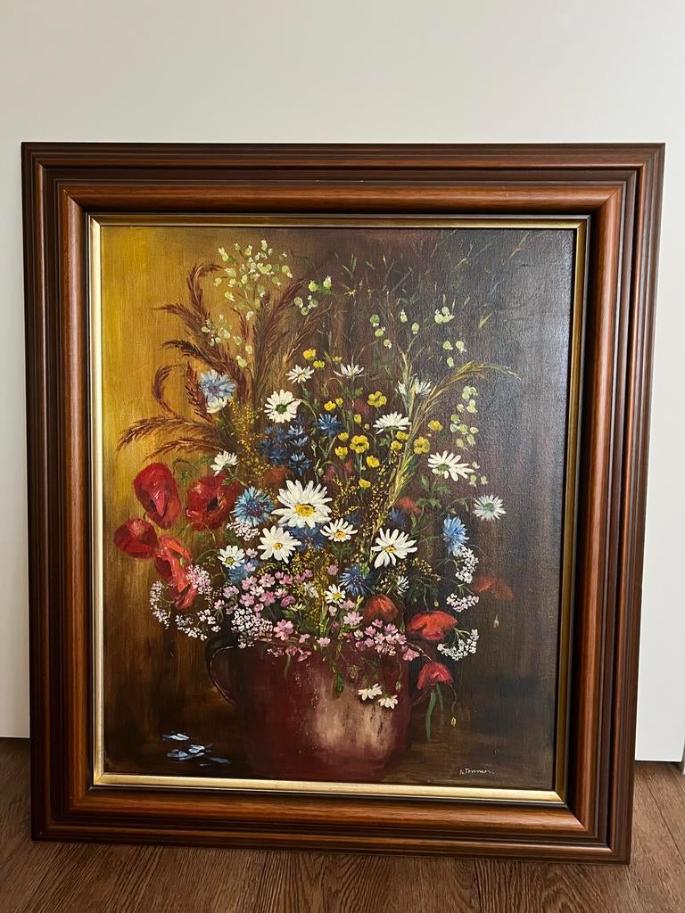 Bloemenschilderij in lijst, Antiek en Kunst, Ophalen