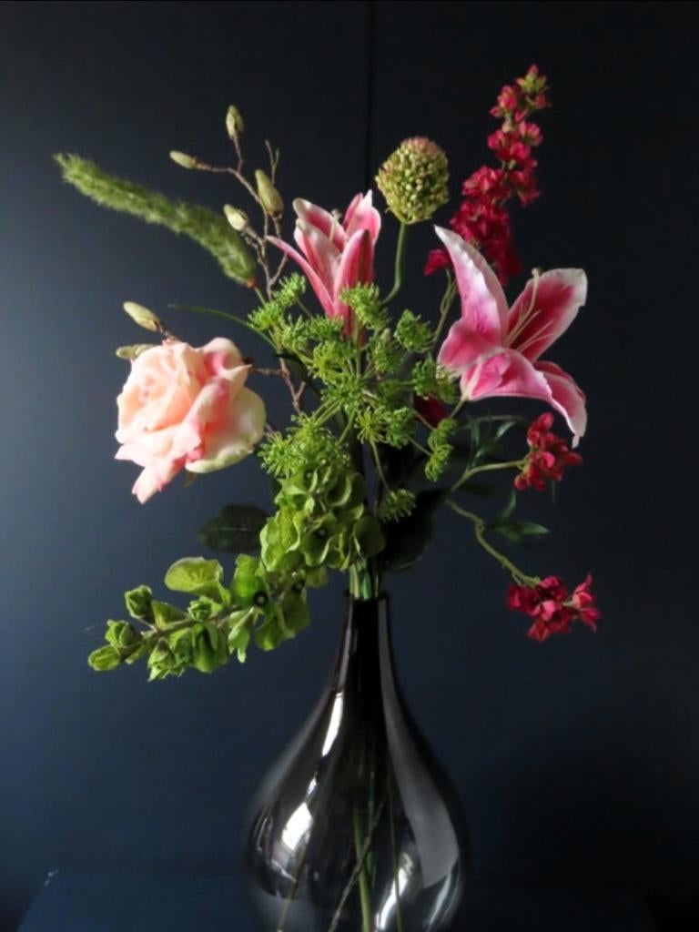 Antraciet glazen vaas FIDRIO fles design 40 cm hoog, Huis en Inrichting, Woonaccessoires | Vazen, Ophalen, Overige kleuren, Minder dan 50 cm