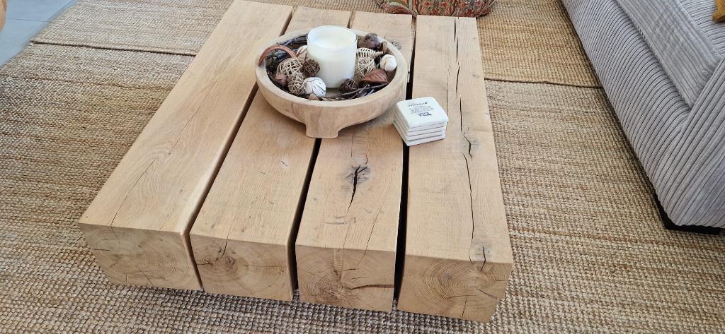 Robuste Industriele zware eikenhouten salontafel, Huis en Inrichting, Tafels | Salontafels, Ophalen, Gebruikt, 100 tot 150 cm