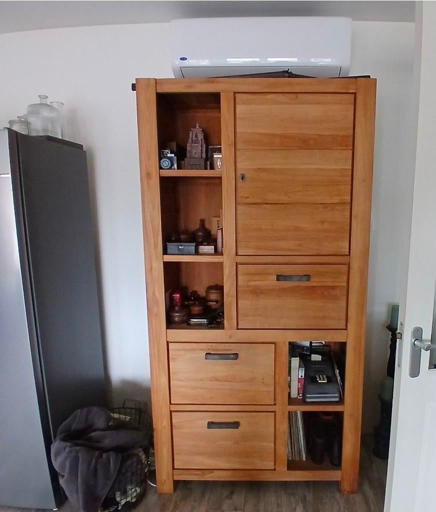 Teak houten kast met lades en open vakken, Ophalen, Gebruikt