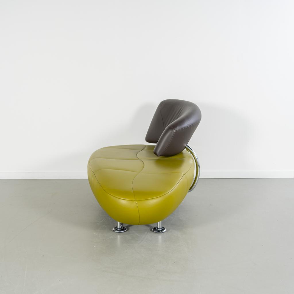 2x Leolux Kikko Chaise Longue Links Groen/Bruin - Chroom, Niet ingevuld, Eenpersoons, Niet ingevuld, Ophalen of Verzenden