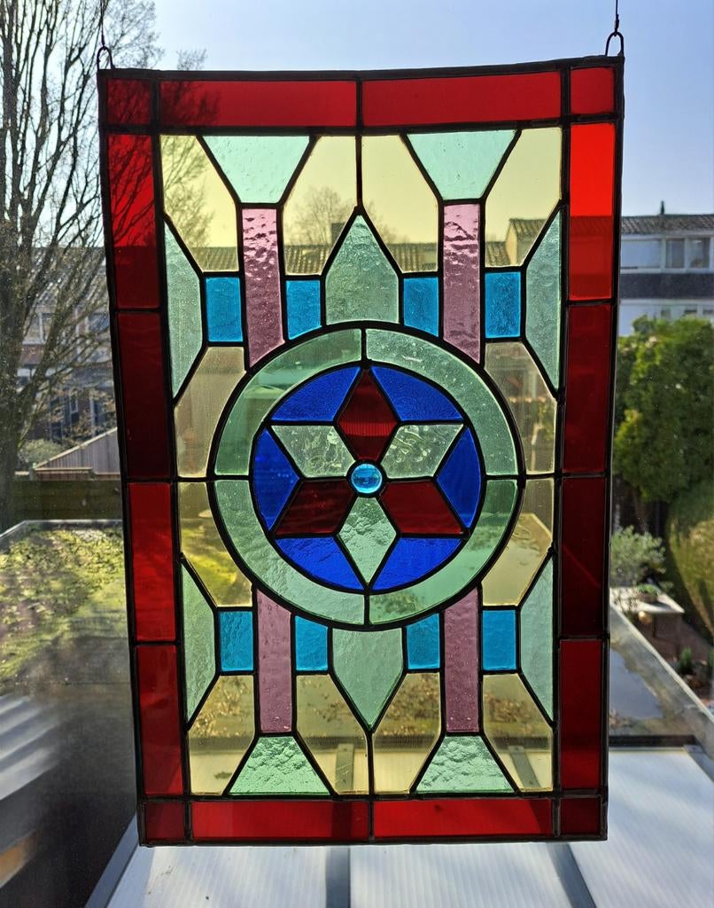 Prachtig glas-in-lood raam (35x55 cm) € 135 ( 3 voor € 300 ), Ophalen