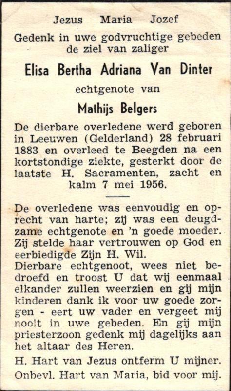 Dinter van Elisa Bertha A. Leeuwen (Gld) 1883-1956 Beegden, Ophalen of Verzenden