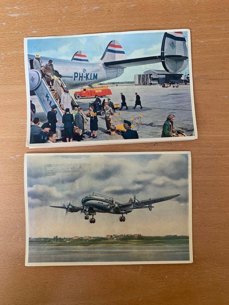 Oude ansichtkaarten KLM Lockheed constellation, Ophalen of Verzenden, Gebruikt, Kaart, Foto of Prent