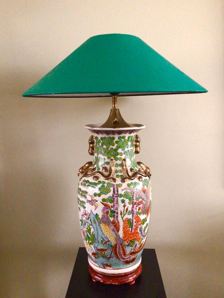 Grote Mid Century Chinese Vaaslamp 76 cm, Ophalen, Zo goed als nieuw, 75 cm of meer