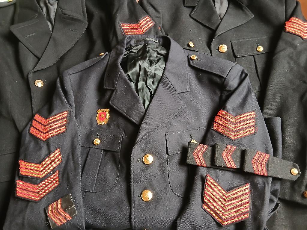 Brandweer colbert, knopen, rangemblemen, Ophalen of Verzenden, Gebruikt