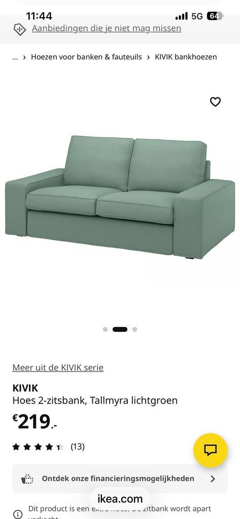 KIVIK hoes 2-zitsbank en hookers, Tallmyra lichtgroen, 75 tot 100 cm, Ophalen of Verzenden, Stof, 200 tot 250 cm