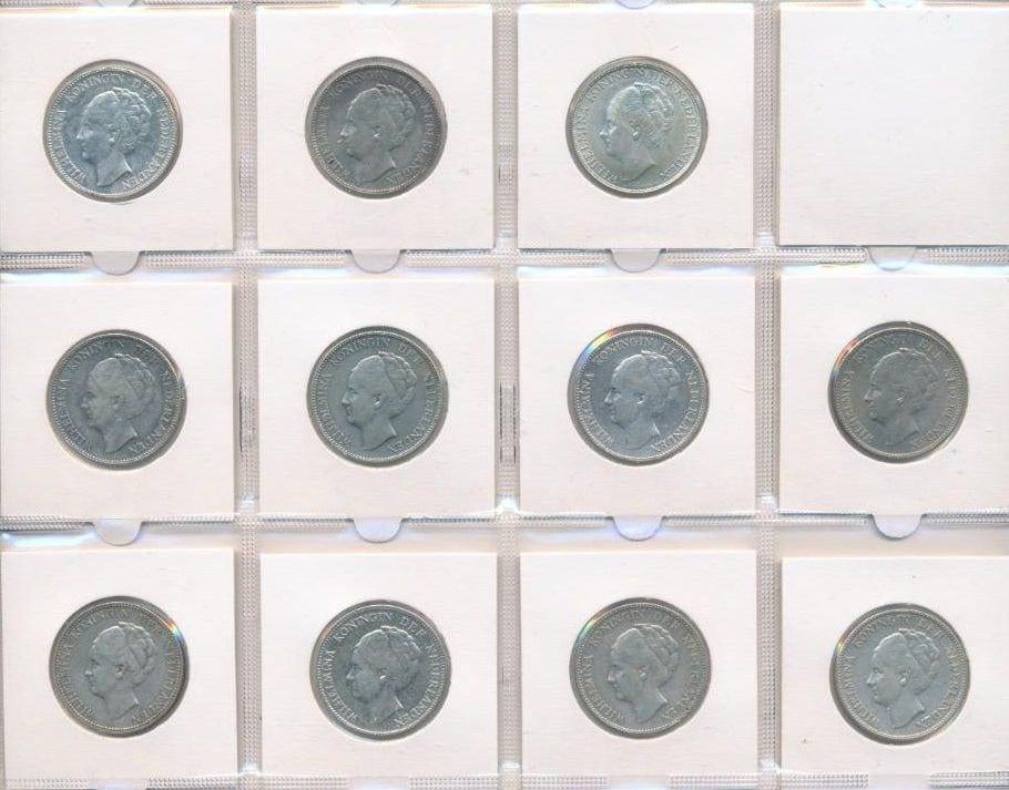 Nederland complete set 1922-1943 zilveren Wilhelmina guldens, 1 gulden, Setje, Zilver, Ophalen of Verzenden