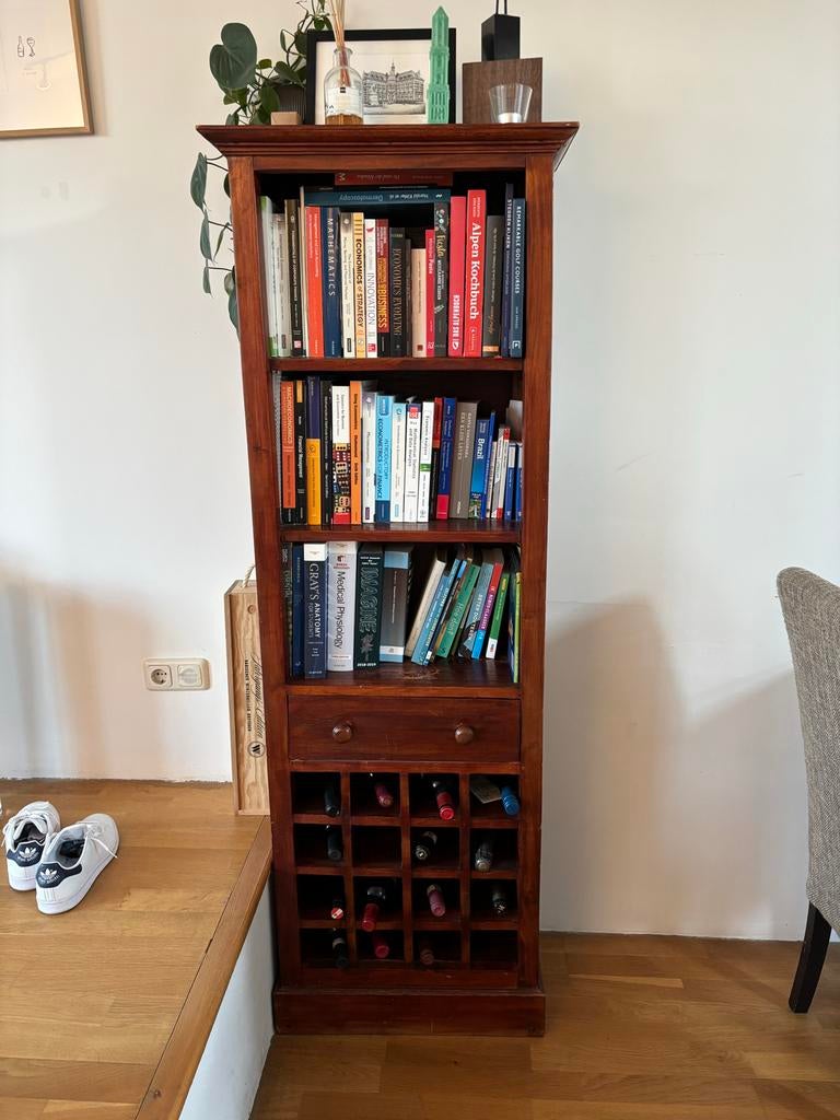 Klassieke boekenkast met ingebouw wijnrek, Ophalen, Gebruikt, 50 tot 100 cm, Met lade(s)