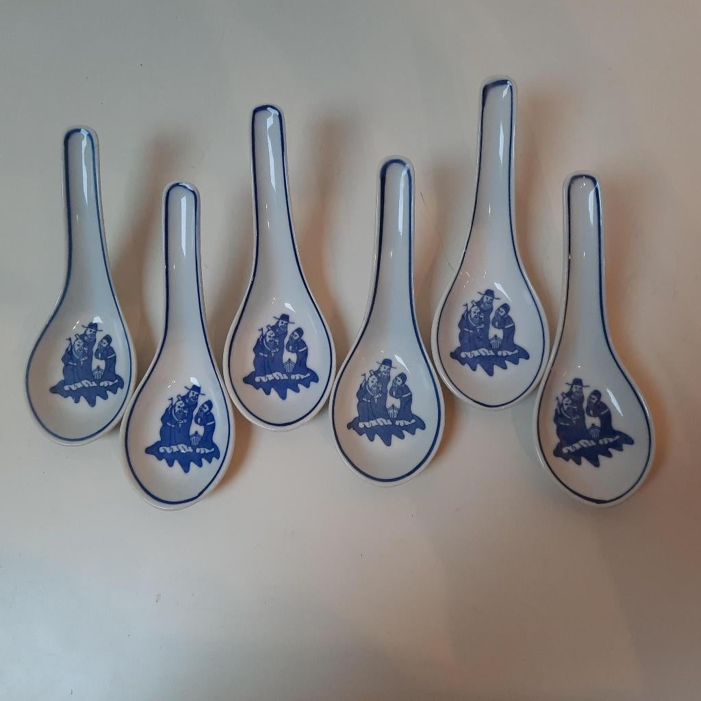 Chinese rijstlepel blauw/wit 6 stuks, Ophalen of Verzenden, Zo goed als nieuw, Overige materialen, Los bestek