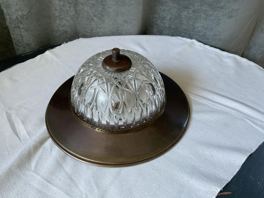 Vintage Herda Plafondlamp met geslepen glas, Ophalen of Verzenden