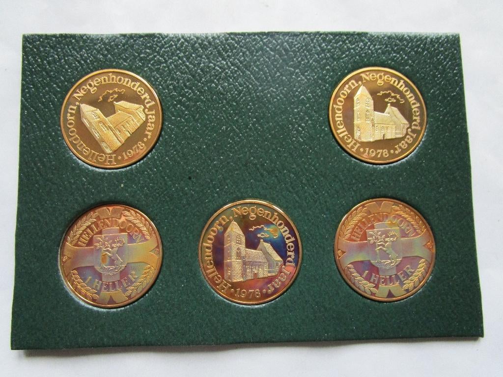 Jubileum munten set 900 jaar Hellendoorn 5 x 1 heller 1978, Postzegels en Munten, Munten | Nederland, Verzenden, Koningin Beatrix