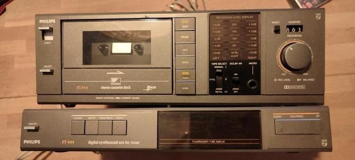 Philips FC444 & FT444 Cassettedeck en Tuner Set, Audio, Tv en Foto, Ophalen, Enkel, Philips, Tiptoetsen