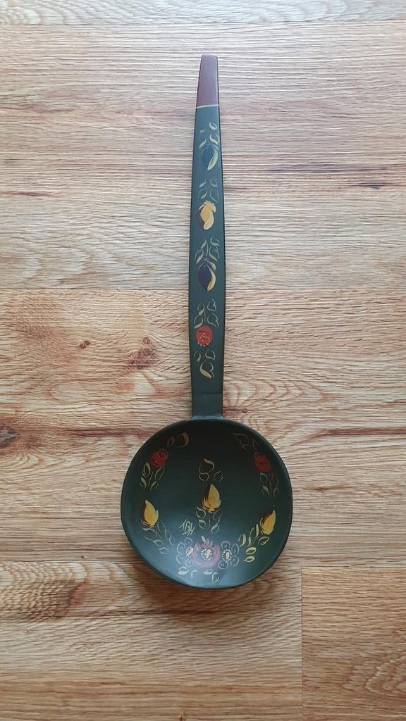 Hindelooper grote groene Keukenlepel/Pollepel, Ophalen of Verzenden