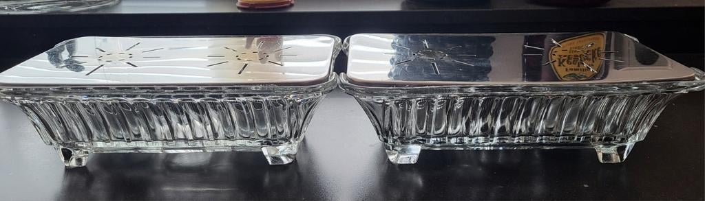 Vintage glazen rechaud / dubbel theelicht 2 stuks, Ophalen of Verzenden