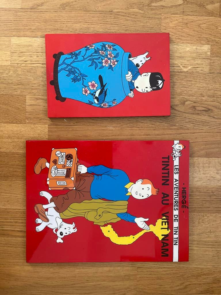Kuifje poster op hout - Tintin au Vietnam, Gebruikt, Rechthoekig Liggend, Ophalen of Verzenden, A1 t/m A3