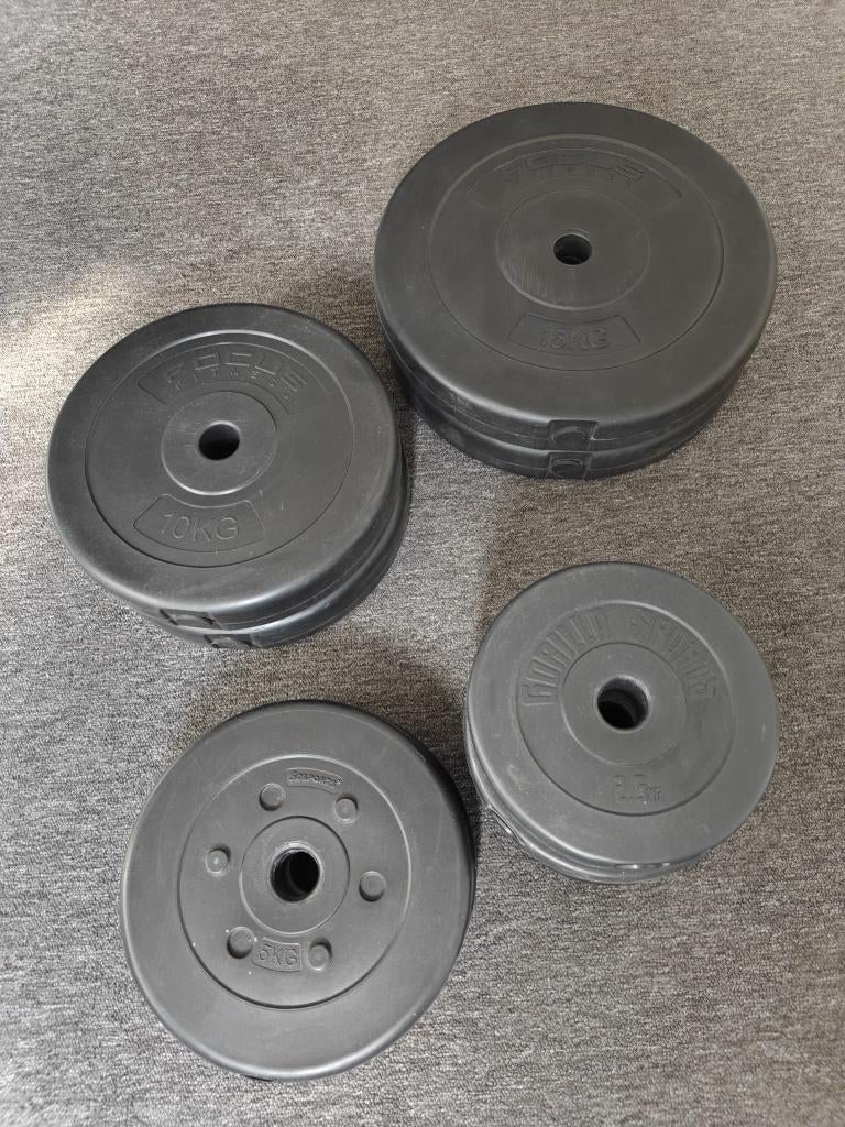 Halterstang met gewichten, Sport en Fitness, Ophalen, Zo goed als nieuw, Halterstangen